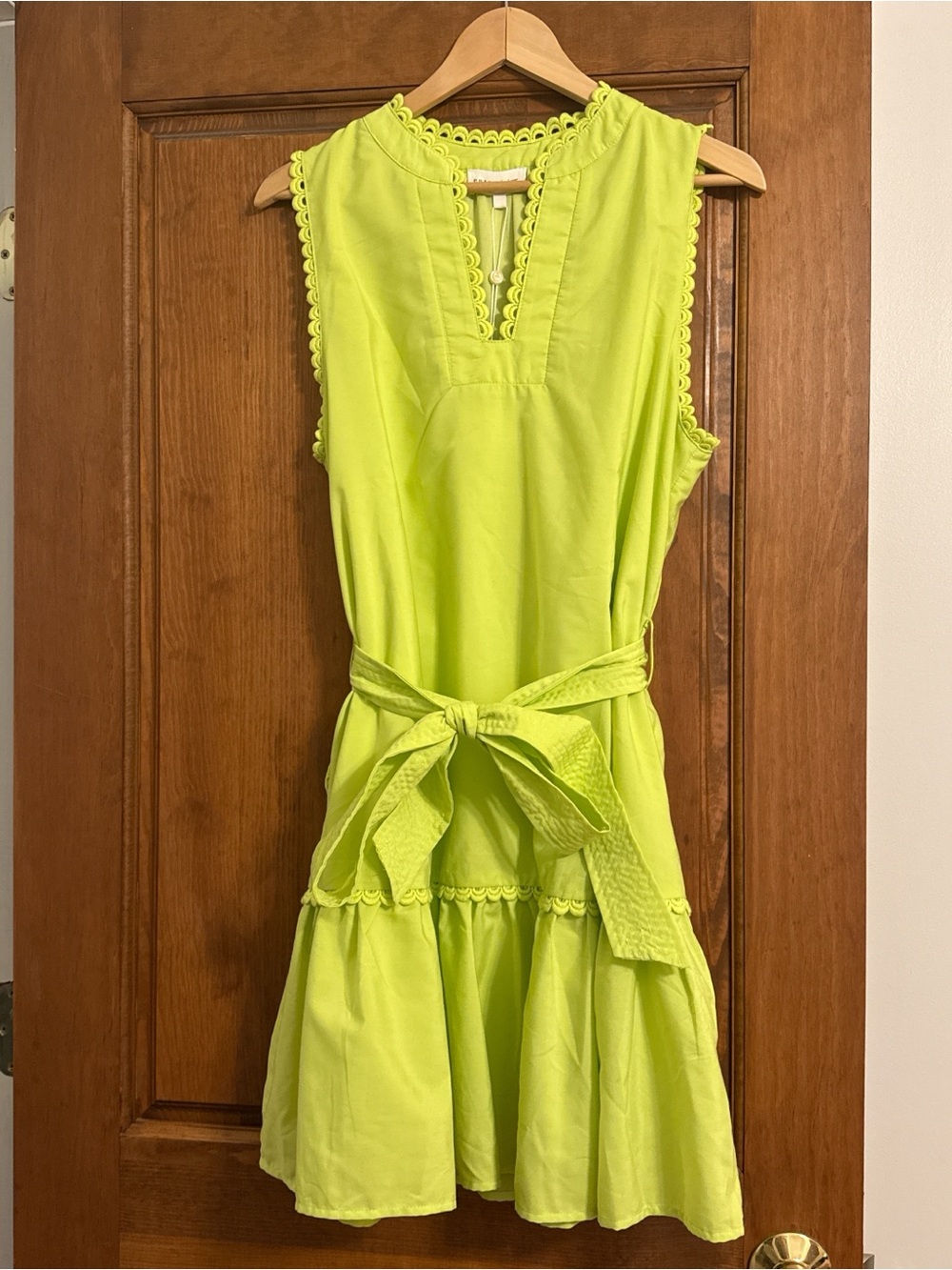entro Neon Lime Tie-Waist Dress with Scalloped Trim